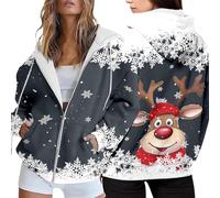 Sweat Noel pour Femme Fermeture éclair Capuche Manches Longues Imprimé Rigolo Noël Hoodie avec Cordon Poche Classique DéContracté Ample Chaud Automne Et Hiver Merry Christmas Sweat-Shirt