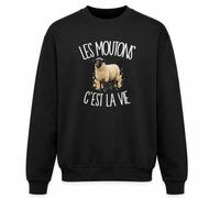 Sweat Noir Les moutons c'est la vie | Molleton Gratté 260 g/m² Col Rond Unisexe XS à 5XL | Pull Sweatshirt Hiver Quotidien | Cadeau Amoureux et Amoureuse des Animaux Homme Femme Anniversaire Noël