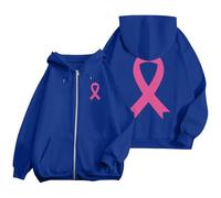 Sweat Octobre Rose Automne Hiver Chaude Sweat a Capuche Femme Zippé Imprimé Ruban Rose Cancer du Sein Sweatshirts Sport Décontracté Veste Mi Saison Oversize Pulls, Gilets et Sweats à Capuche Hoody