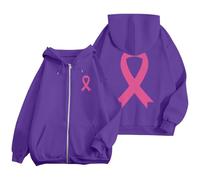 Sweat Octobre Rose Automne Hiver Chaude Sweat a Capuche Femme Zippé Imprimé Ruban Rose Cancer du Sein Sweatshirts Sport Décontracté Veste Mi Saison Oversize Pulls, Gilets et Sweats à Capuche Hoody