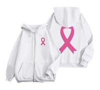 Sweat Octobre Rose Automne Hiver Chaude Sweat a Capuche Femme Zippé Imprimé Ruban Rose Cancer du Sein Sweatshirts Sport Décontracté Veste Mi Saison Oversize Pulls, Gilets et Sweats à Capuche Hoody
