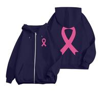 Sweat Octobre Rose Automne Hiver Chaude Sweat a Capuche Femme Zippé Imprimé Ruban Rose Cancer du Sein Sweatshirts Sport Décontracté Veste Mi Saison Oversize Pulls, Gilets et Sweats à Capuche Hoody