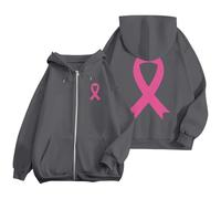 Sweat Octobre Rose Automne Hiver Chaude Sweat a Capuche Femme Zippé Imprimé Ruban Rose Cancer du Sein Sweatshirts Sport Décontracté Veste Mi Saison Oversize Pulls, Gilets et Sweats à Capuche Hoody