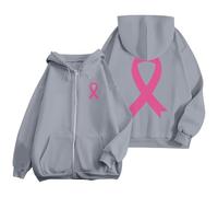 Sweat Octobre Rose Automne Hiver Chaude Sweat a Capuche Femme Zippé Imprimé Ruban Rose Cancer du Sein Sweatshirts Sport Décontracté Veste Mi Saison Oversize Pulls, Gilets et Sweats à Capuche Hoody