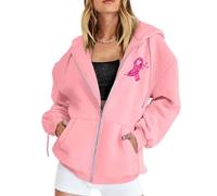 Sweat Octobre Rose Cancer du Sein Pull Court Chaud de Sport Décontracté en Polaire avec Cordon Serrage et Fermeture éclair Mensuelle la Prévention des Femmes Plaid Sweat Capuche pour Femme