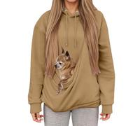 Sweat Oversize Femme, Sweat à Capuche avec Poche pour Chat et Pochette Kangourou - Pull de Transport pour Chat et Chien à Manches Longues pour Les Amoureux des Animaux domestiques, Noir, 3XL