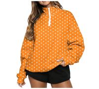 Sweat Oversize Rouge à Pois, Haut Décontracté Fermeture Éclair Demi-Hauteur Top imprimé Tendance avec Poche, Convenant aux Sorties et Tenues de Maison (Orange, M)