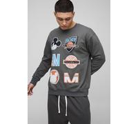 Sweat oversize universitaire à imprimé Mickey homme - gris - L, gris