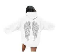 Sweat Paillettes Femme, Sweat a Capuche Femme, Pull Ange, Sweet Paillette Los Angeles À Manches Longues Hoodie Sweatshirts Oversize Sportswear Strass Y2k Chic Et Elegant Sweats Cotton Hiver Blanc, L