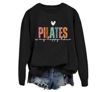 Sweat Pilates Is My Happy Hour, T-shirt Pilates Is My Happy Hour, sweat-shirt amusant pour femme, Noir , XL