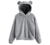 Sweat Pilou Pilou Homme Sweats à capuche en polaire pour femmes, sweat-shirts à capuche avec oreilles d'ours mignons, manteau, pull chaud, hauts décontractés, amples, vêtements Pull De (Grey, XL)