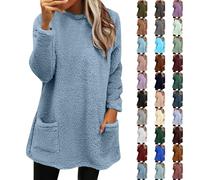 Sweat Plaid Femme Hiver Chaud Sweatshirt Chic et Elegant Grande Taille Pullover Col Rond Loose Comfortable Sweat-Shirt sous-vêtements Haut Femme AVCE Poches