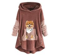 Sweat Polaire Femme à Capuche, Sweatshirts Femme Imprimé Mignon Grande Taille Douce Chaude Confortable Pullover Automne Et Hiver Longue Hoodies avec Poches pour Adultes Ados IntéRieur ExtéRieur
