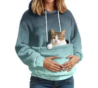 Sweat Polaire Femme avec Poche pour Chat, Pull Porte Chat Chauffant - Hoodie Femme À Capuche avec Poche Kangourou Large pour Transport Animaux pour Maîtresse d'animal De Compagnieturquoisem