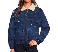 Sweat Polaire Femme Constellations Géométriques Paysage Cosmique Chaude Zippée Veste Manteau Cardigan Teddy Veste D'Hiver Grande Taille Manche Longue Manteau Polaire Sherpa Blouson, Bleu Marine
