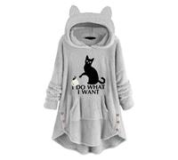 Sweat Polaire Femme Oreilles De Chat- Sweat-Shirt A Capuche Femme Grande Taille Imprimé Mignon Pullover Oversize Portable Couverture Douce Chaude Classique pour Adultes Ados IntéRieur ExtéRieur
