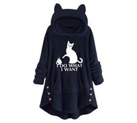 Sweat Polaire Femme Oreilles De Chat, Sweat-Shirt A Capuche Femme Grande Taille Imprimé Mignon Pullover Oversize Portable Couverture Douce Chaude Confortable pour Adultes Ados IntéRieur ExtéRieur