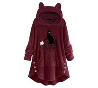 Sweat Polaire Femme Oreilles De Chat, Sweat-Shirt A Capuche Femme Grande Taille Imprimé Mignon Pullover Oversize Portable Couverture Douce Chaude Confortable pour Adultes Ados IntéRieur ExtéRieur