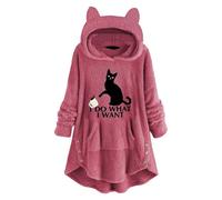 Sweat Polaire Femme Oreilles De Chat, Sweat-Shirt A Capuche Femme Grande Taille Imprimé Mignon Pullover Oversize Portable Couverture Douce Chaude Confortable pour Adultes Ados IntéRieur ExtéRieur