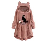 Sweat Polaire Femme Oreilles De Chat- Sweat-Shirt A Capuche Grande Taille Imprimé Mignon Pullover Oversize Portable Couverture Douce Chaude Casual pour Adultes Ados IntéRieur ExtéRieur