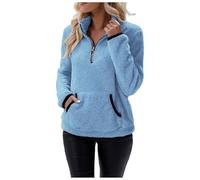 Sweat Polaire Femme Sans Capuche à 1/2 Zippé, Poche Kangourou Col Camionneur, Pull Femme Hiver Chaud en Peluche, Sweat Shirt Pilou Pilou Uni, Sweatshirts Oversize Sport Casual, Pullover Streetwear