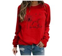 Sweat Polaire Femme sans Capuche Printemps Manches Longues Pull Imprimé Pissenlit et Lettres Sweatshirt Chic Et Élégant Sweat-Shirt Décontracté Col Rond Haut Taille Normale Pull