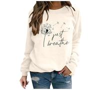 Sweat Polaire Femme sans Capuche Printemps Manches Longues Pull Imprimé Pissenlit et Lettres Sweatshirt Chic Et Élégant Sweat-Shirt Décontracté Col Rond Haut Taille Normale Pull