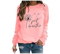 Sweat Polaire Femme sans Capuche Printemps Manches Longues Pull Imprimé Pissenlit et Lettres Sweatshirt Chic Et Élégant Sweat-Shirt Décontracté Col Rond Haut Taille Normale Pull