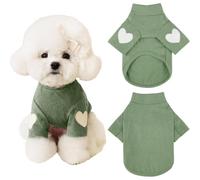 Sweat pour chien de petite et moyenne taille - T-shirt uni pour chiot de petite taille - T-shirt chaud pour animal de compagnie - Avec imprimé cœur - Vert - Taille L