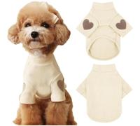 Sweat pour chien de petite et moyenne taille - T-shirt uni pour chiot de petite taille - T-shirt chaud pour animal de compagnie - Avec imprimé cœur - Beige - Taille L