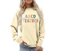 Sweat pour enseignant, sweat graphique pour enseignant, imprimé « Back to School », épaules recoupées, veste de survêtement pour femme, sans douillet, beige, S