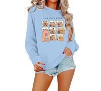Sweat pour femme avec inscription « Its Fall Yall » citrouille léopard décontracté manches longues pull chemise tops chemisier coréen, bleu ciel, M