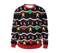 Sweat Pull Noël pour Homme 2024 Col Rond Sweat Pull avec Imprimé Noel Sweat Manches Longues Pullover Moche Noel Imprimé 3D Blouse Grande Taille Tee Shirt Hauts sans Capuche Automne Noel