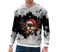 Sweat Pull Noël Pour Homme, Pull De Noel Drole, Sweatshirt Cadeau Hiver Longue Jumper Tops À Manches Longues Sweat-Shirt Xmas 3d Impression Sweatshirts Grande Taille Fête T-Shirt Créatif De Mode Funny