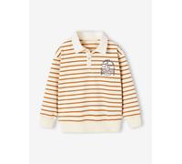 Sweat rayé col polo garçon rayé marron 14A