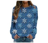 Sweat sans Capuche Femme Automne Hiver Drôle Christmas Imprimé Col Rond Manches Longues Casual M8(Blue, XL)