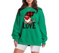 Sweat sans Capuche Femme Christmas Sweatshirts Novelty Funny Santa Xmas Tree Graphic Pullover Tops Loose Casual(Dark Green, S)