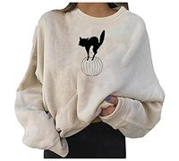 Sweat sans Capuche Femme Haut Sexy, Automne/Hiver Gothique Manches Longues Effrayant Chauve-Souris Élégant Citrouille Fluide Chic Coupe Ample Col Ras du Cou Tendance Sweatshirts Festival Casual