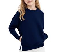 Sweat Sans Capuche Fille Doux Confortable Col Rond Pull Automne Fille Léger Pulls à Manches Longues Streetwear Hiver Fille Pull Élégant Sport Couleur Unie Sweatshirt Y2k, Marine militaire., 10 ans