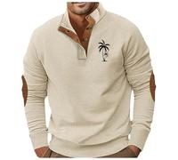 Sweat sans Capuche Homme à Col Montant, Sweat-Shirt Homme Imprimé Cocotier avec Boutons Pullover DéContracté Confortable Chaud Mode Automne Hiver Top Basique Vintage ÉLéGant ExtéRieur Quotidien Haut