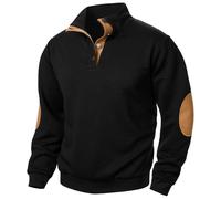 Sweat-shirt à boutons pour homme avec coudières, pull texturé d'extérieur, cardigan en jacquard, épissure, vêtements d'extérieur avec boucle en métal, sweatshirts de sport et de fitness, Noir , XXL
