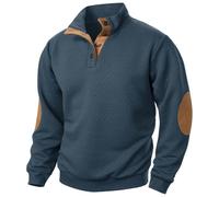 Sweat-shirt à boutons pour homme avec coudières, pull texturé d'extérieur, cardigan en jacquard, épissure, vêtements d'extérieur avec boucle en métal, sweatshirts de sport et de fitness, gris, M