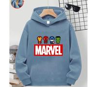 Sweat-shirt à capuche à épaules tombantes pour jeunes/enfants, version Chi, personnages Avengers, motif Spider-Man, Hulk et imprimé de lettres Marvel, haut surdimensionné, décontracté, polyvalent, amp
