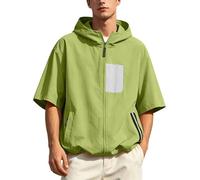 Sweat-shirt à capuche à manches courtes pour homme - T-shirt décontracté avec cordon de serrage - Veste à capuche avec fermeture éclair et poches - Sweat à capuche ample d'été respirant à manches