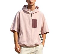 Sweat-shirt à capuche à manches courtes pour homme - T-shirt décontracté avec cordon de serrage - Veste à capuche avec fermeture éclair et poches - Sweat à capuche ample d'été respirant à manches