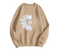 Sweat-shirt à capuche à manches longues avec imprimé tournesol pour femme, kaki, XL