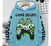 sweat-shirt à capuche à manches longues pour garçon préadolescent, style décontracté, ample et confortable, avec imprimé graphique de manette de jeu et texte 8Y,9Y,10Y,11Y,12YÉtoffe