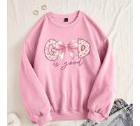 sweat-shirt à capuche ample à manches longues, col rond, imprimé "Dieu est bon" avec motif floral minimaliste et décontracté pour femmes, hiver L,M,S,XL,XS,XXL,XXSGéométrique,Lettres,PlantesTissu tric