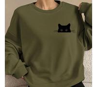 sweat-shirt à capuche ample à manches longues épaisses, imprimé graphique minimaliste décontracté d'un chat noir mignon qui dépasse, convient pour l'automne et l'hiver L,M,S,XL,XS,XXL,XXSTissu tricoté