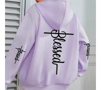 sweat-shirt à capuche ample avec imprimé lettre BLESSED pour femmes grande taille, Top pullover fin, top de sport décontracté à manches longues, automne/hiver 0XL,1XL,2XL,3XL,4XL,5XLHalloweenTissu tri
